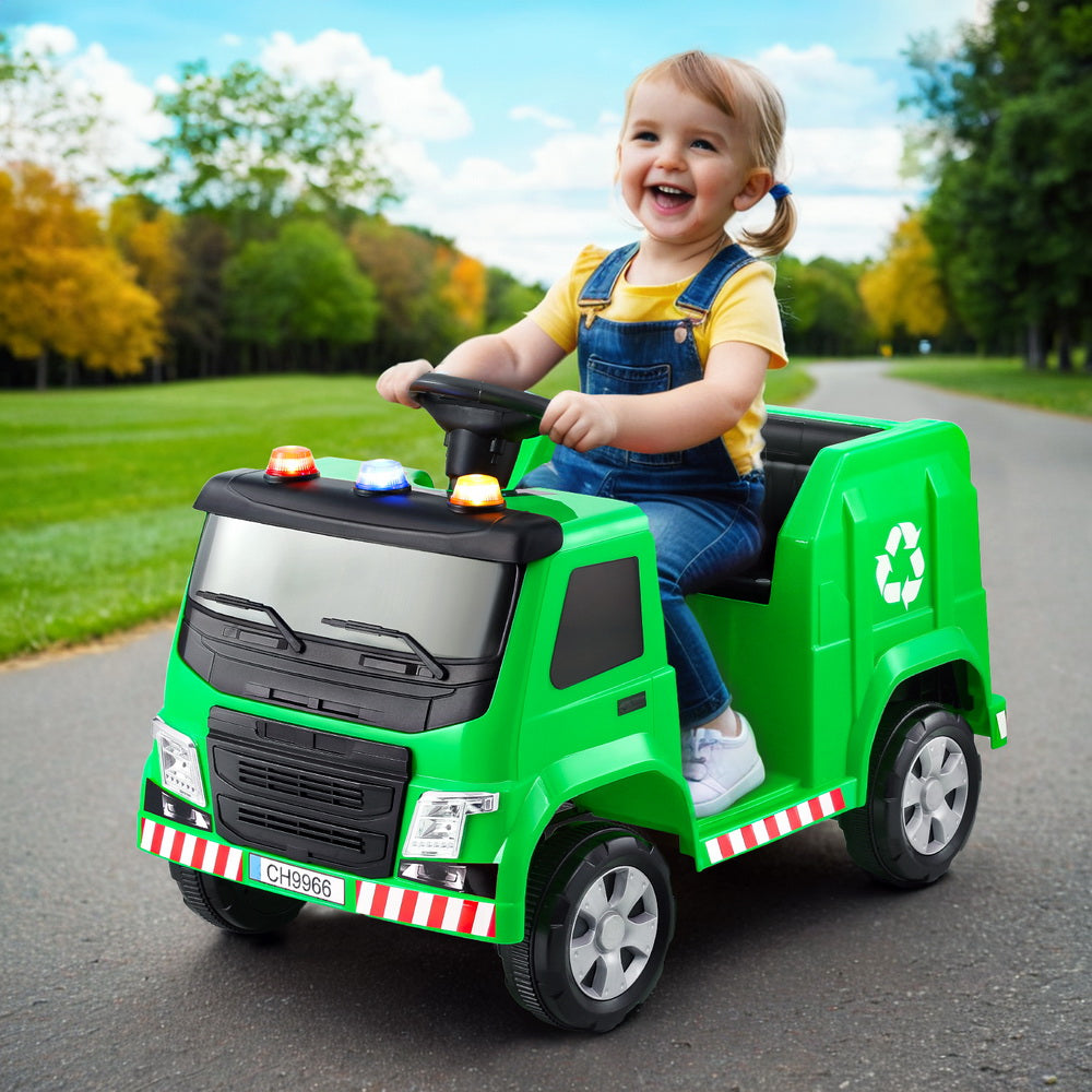 Rigo Kids Ride On Car Garbage Truck Police Light 12V Electric Toys Cars Green — product image 1