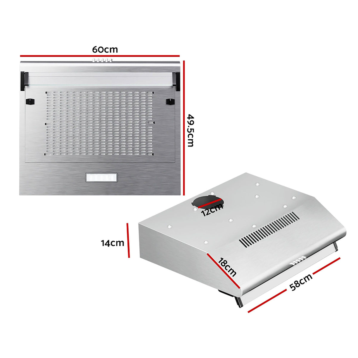 Devanti 60 cm Stainless Steel Rangehood with Glass Visor and LED