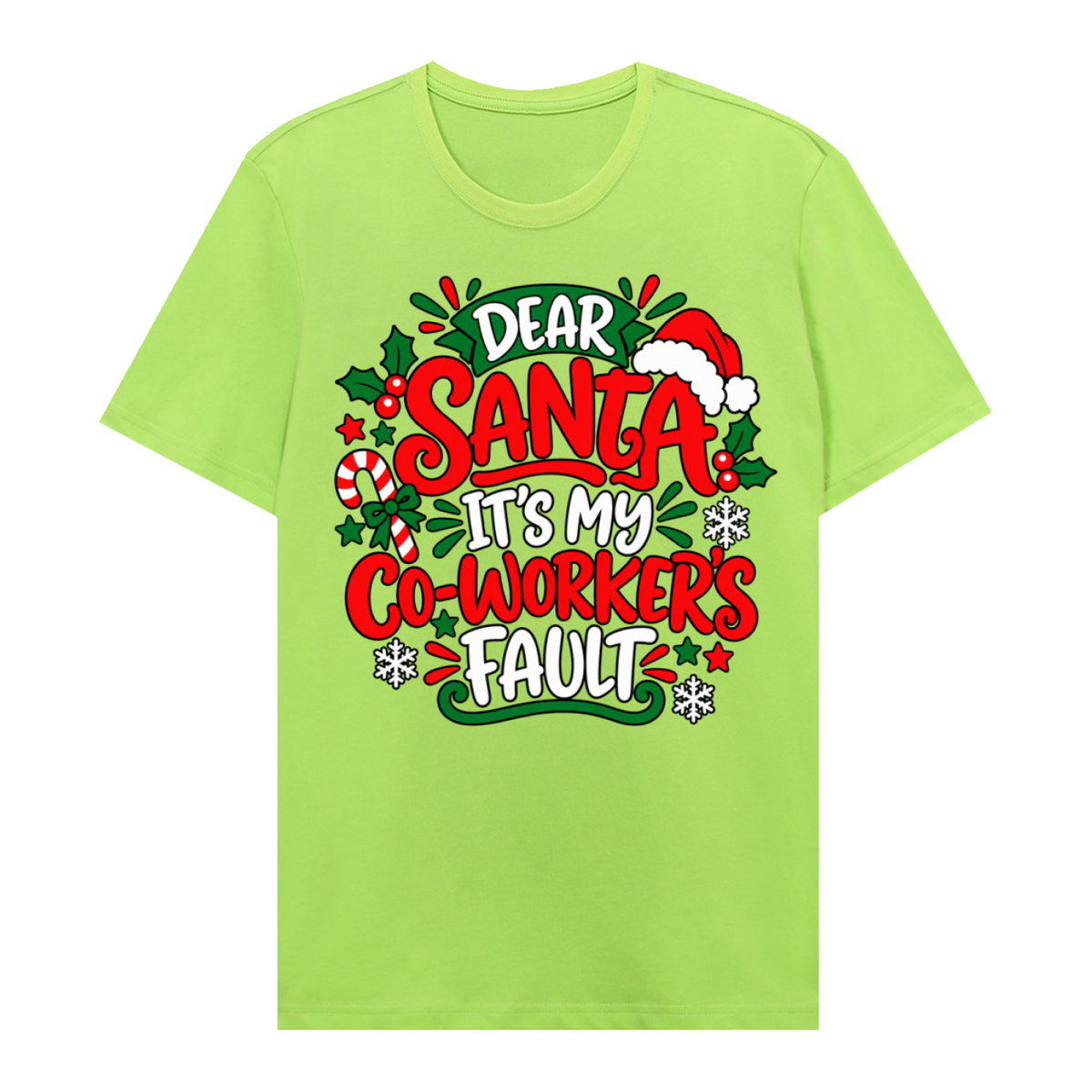 Dear Santa It's My Co-Worker's Fault Unisex Graphic T-Shirt V6 – Lemon Green front 3D mockup