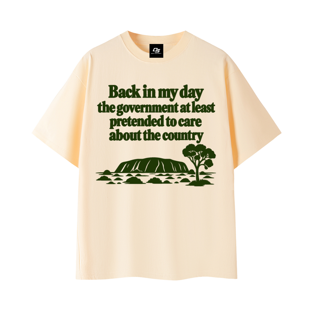 Apricot Back in My Day Australian Quote T-Shirt 3D front mockup