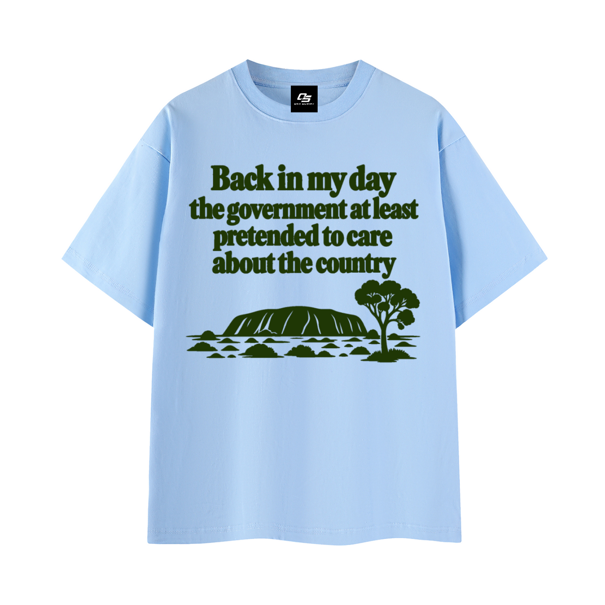 Blue Back in My Day Australian Quote T-Shirt 3D front mockup