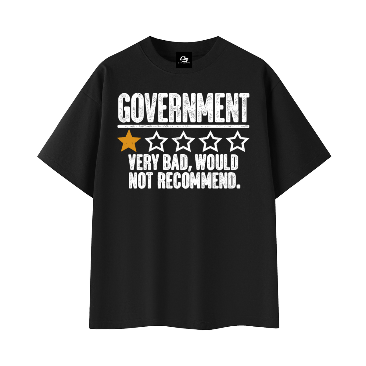 Government Very Bad Would Not Recommend Unisex Graphic T-Shirt – Black front 3D mockup