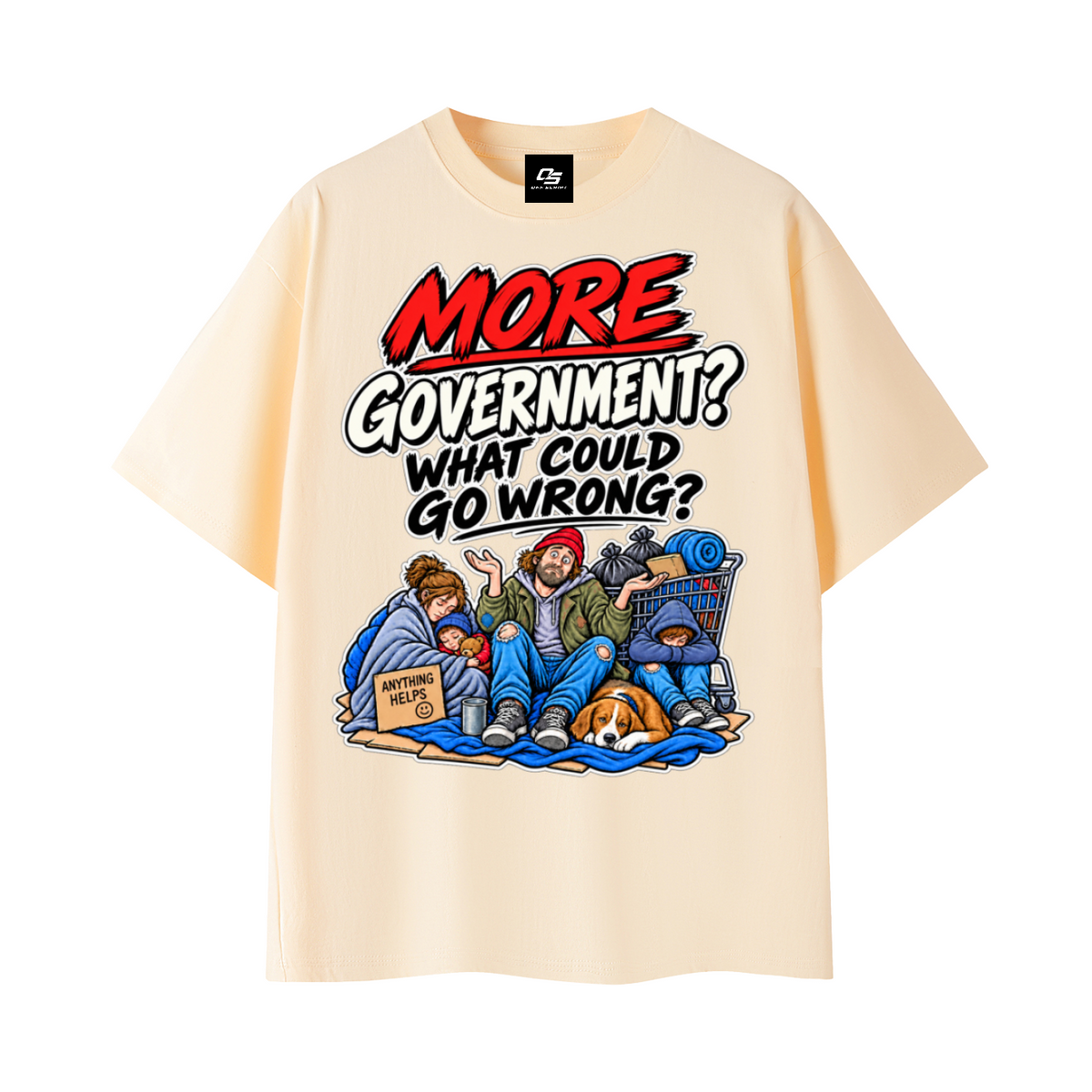 More Government? What Could Go Wrong? Unisex Graphic T-Shirt - Apricot front 3D mockup