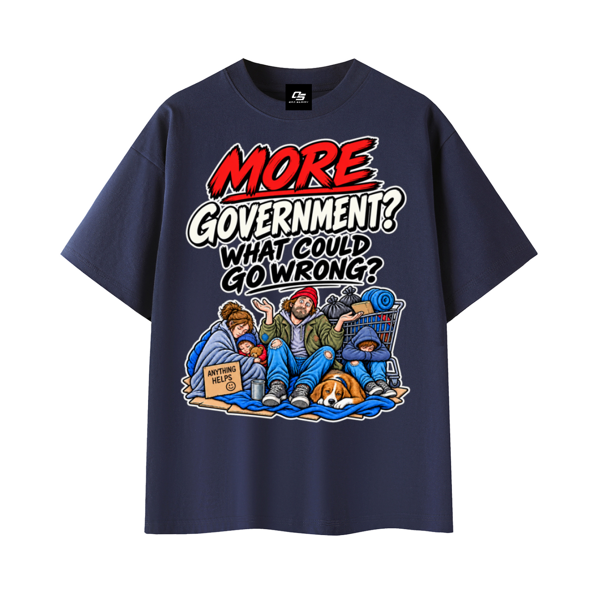More Government? What Could Go Wrong? Unisex Graphic T-Shirt - Navy Blue front 3D mockup