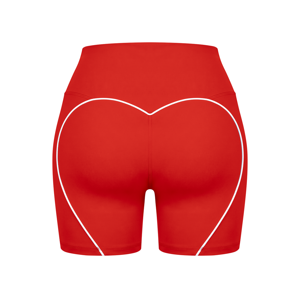 Off Script Women’s High Waisted Yoga Biker Shorts - Red back 3D mockup