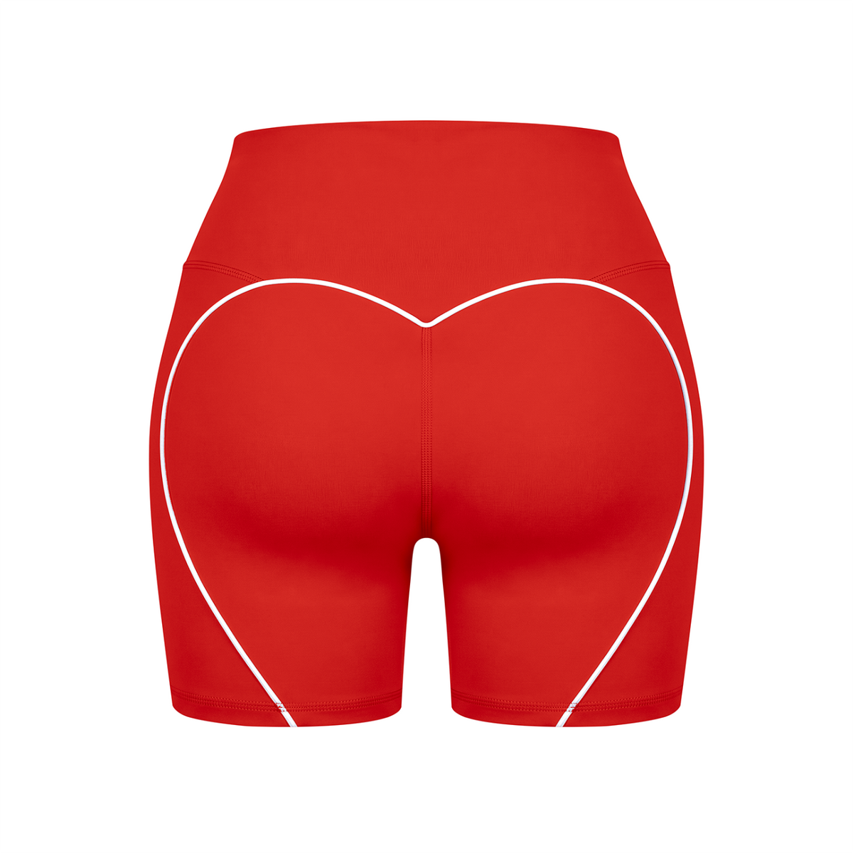 Off Script Women’s High Waisted Yoga Biker Shorts - Red back 3D mockup