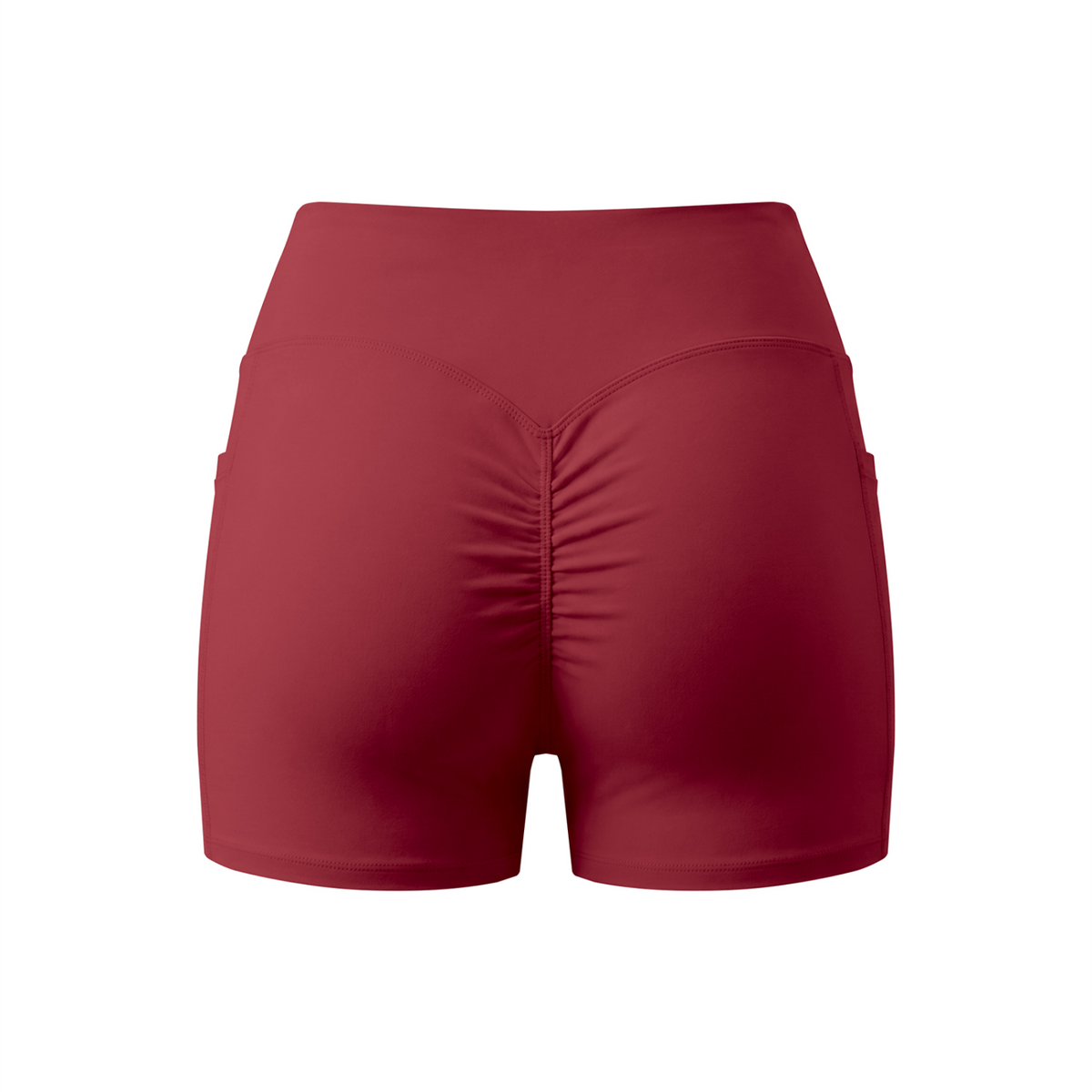 Women’s High Rise Pocket Yoga Shorts - Red - back 3D mockup