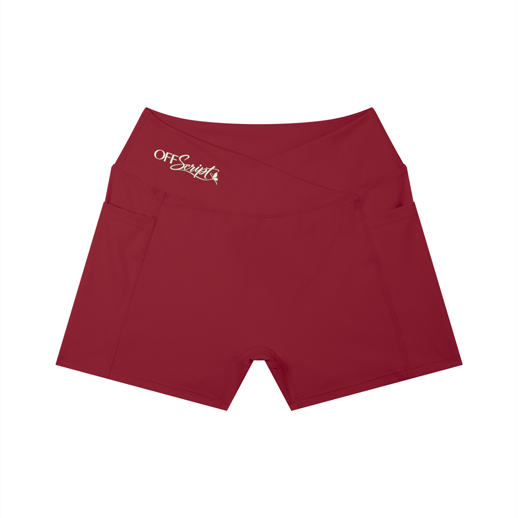 Women’s High Rise Pocket Yoga Shorts - Red - front