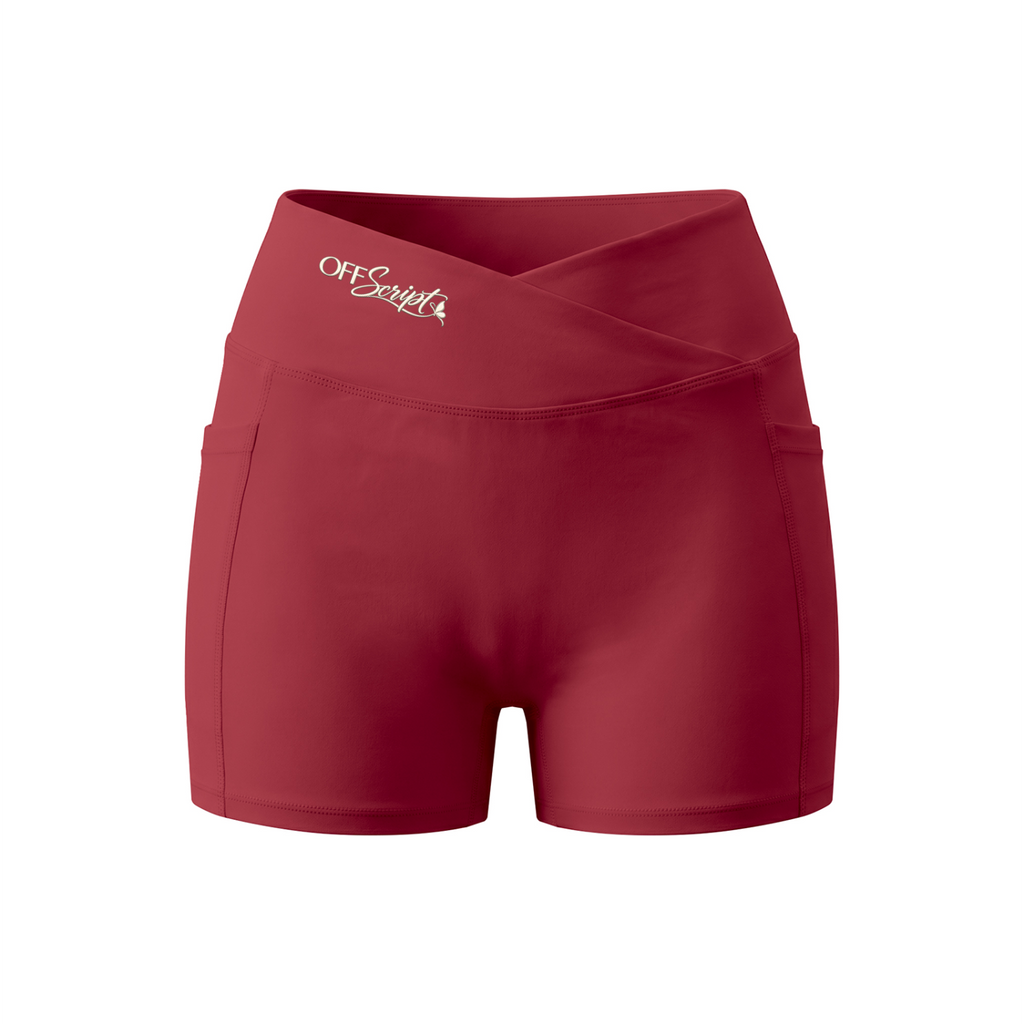Women’s High Rise Pocket Yoga Shorts - Red - front 3D mockup