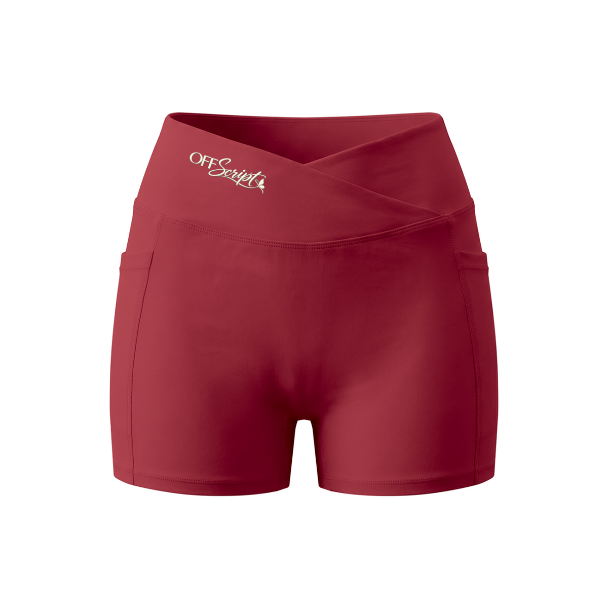 Women’s High Rise Pocket Yoga Shorts - Red - front 3D mockup