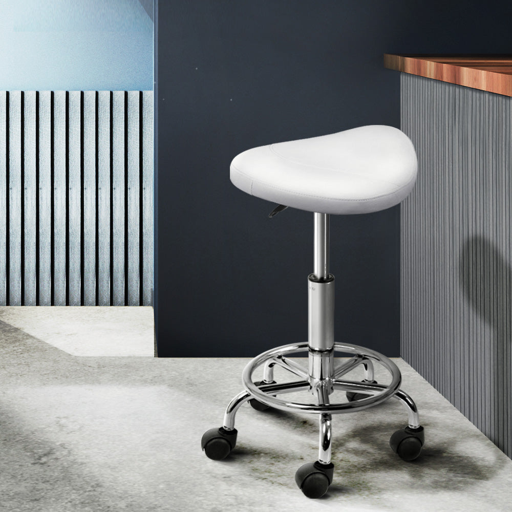 Artiss Adjustable Saddle-Seat Salon Stool – White