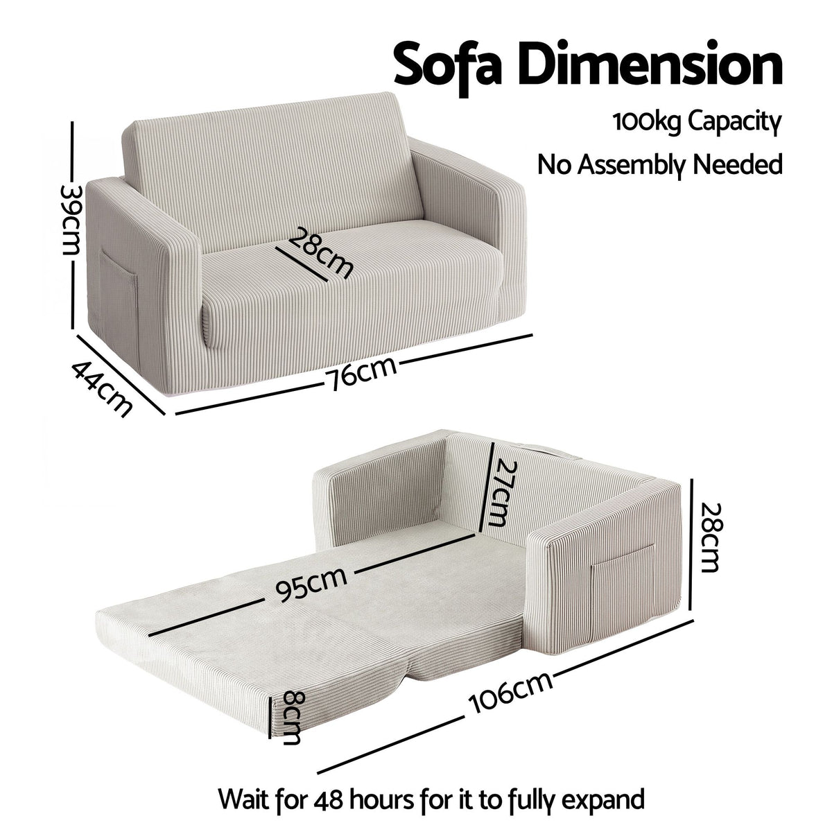 Artiss Two-in-One Kids' Foam Sofa with Side Pocket – Light Grey