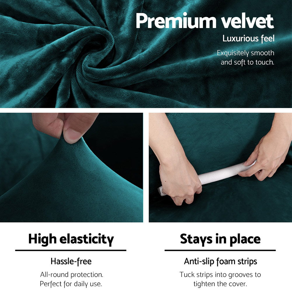 Artiss Velvet Sofa Cover – 4-Seater, Agate Green