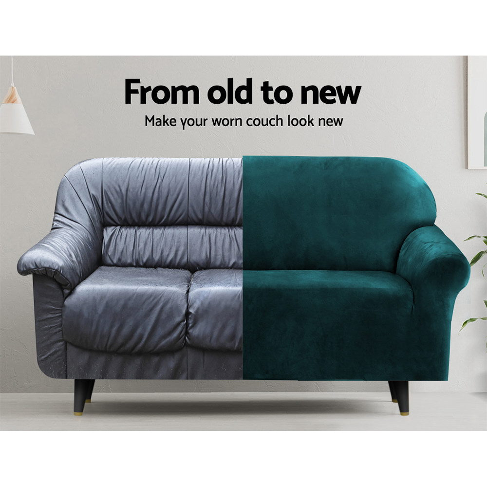 Artiss Velvet Sofa Cover – 4-Seater, Agate Green