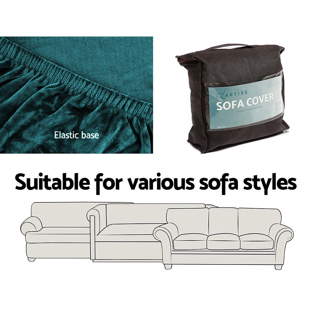 Artiss Velvet Sofa Cover – 4-Seater, Agate Green