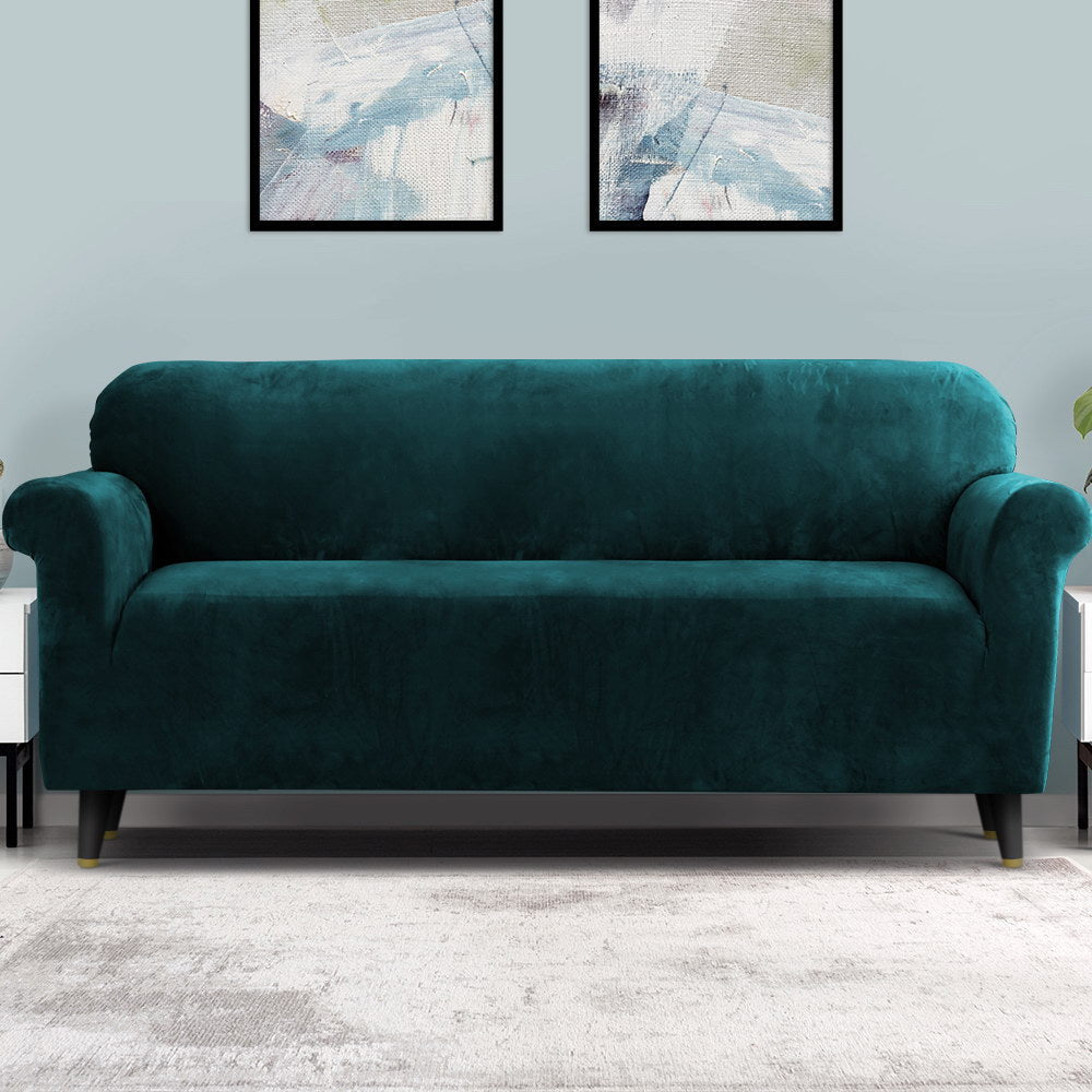 Artiss Velvet Sofa Cover – 4-Seater, Agate Green