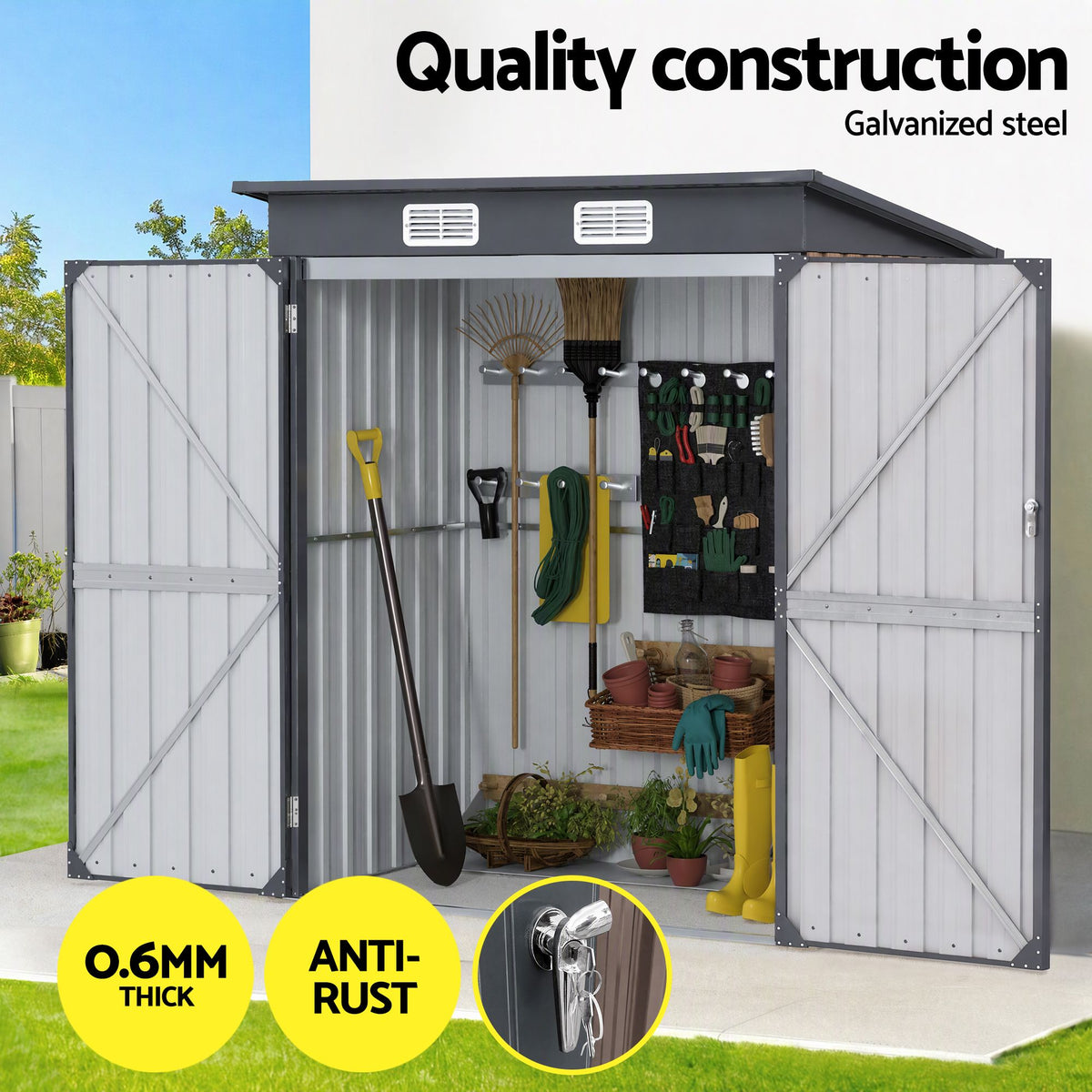 Giantz 1.62 × 1 m Galvanised Steel Garden Shed, Brown