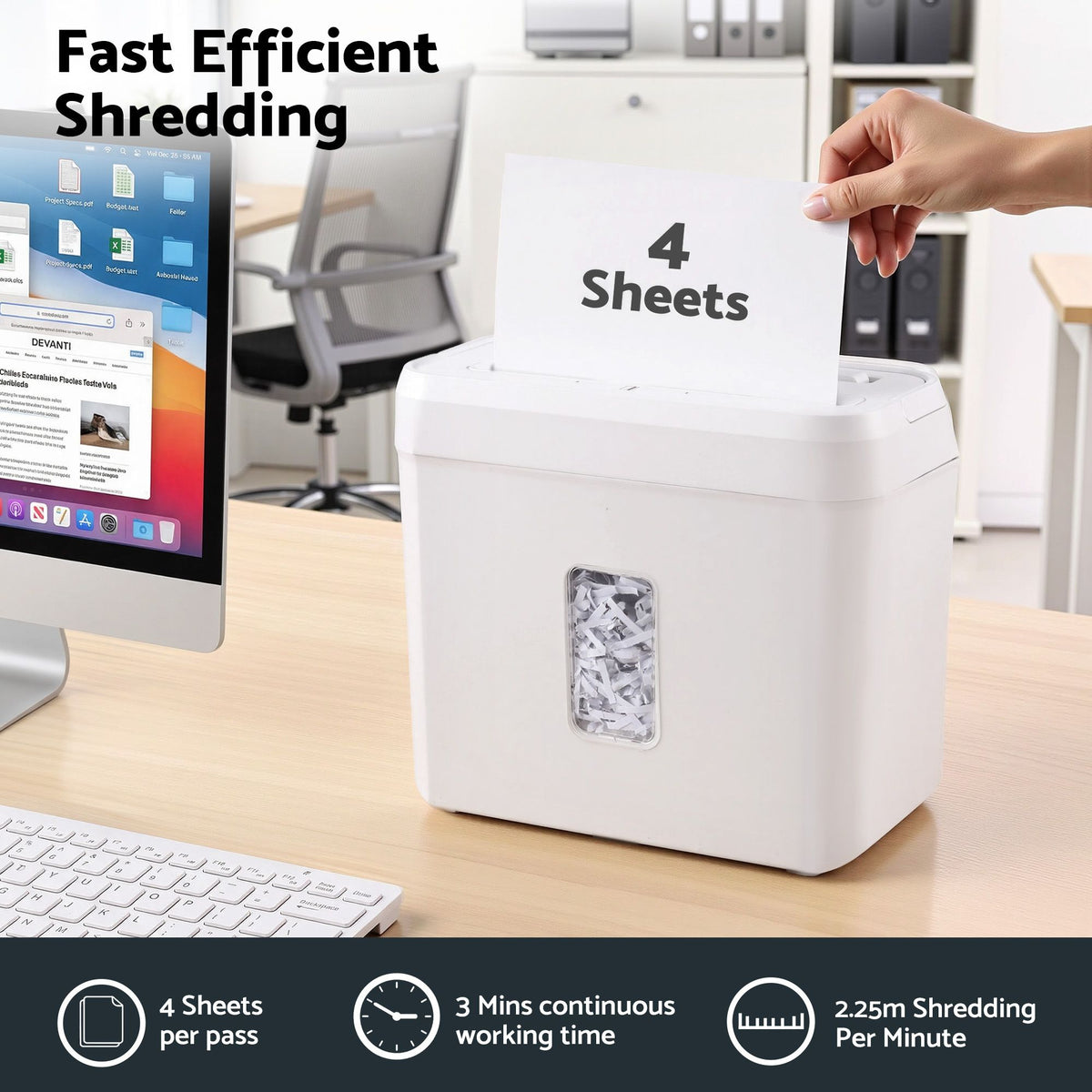 DEVANTI 8L Small Tabletop Paper Shredder 4 Sheet P4 Cross Cut Home Office — product photo 4