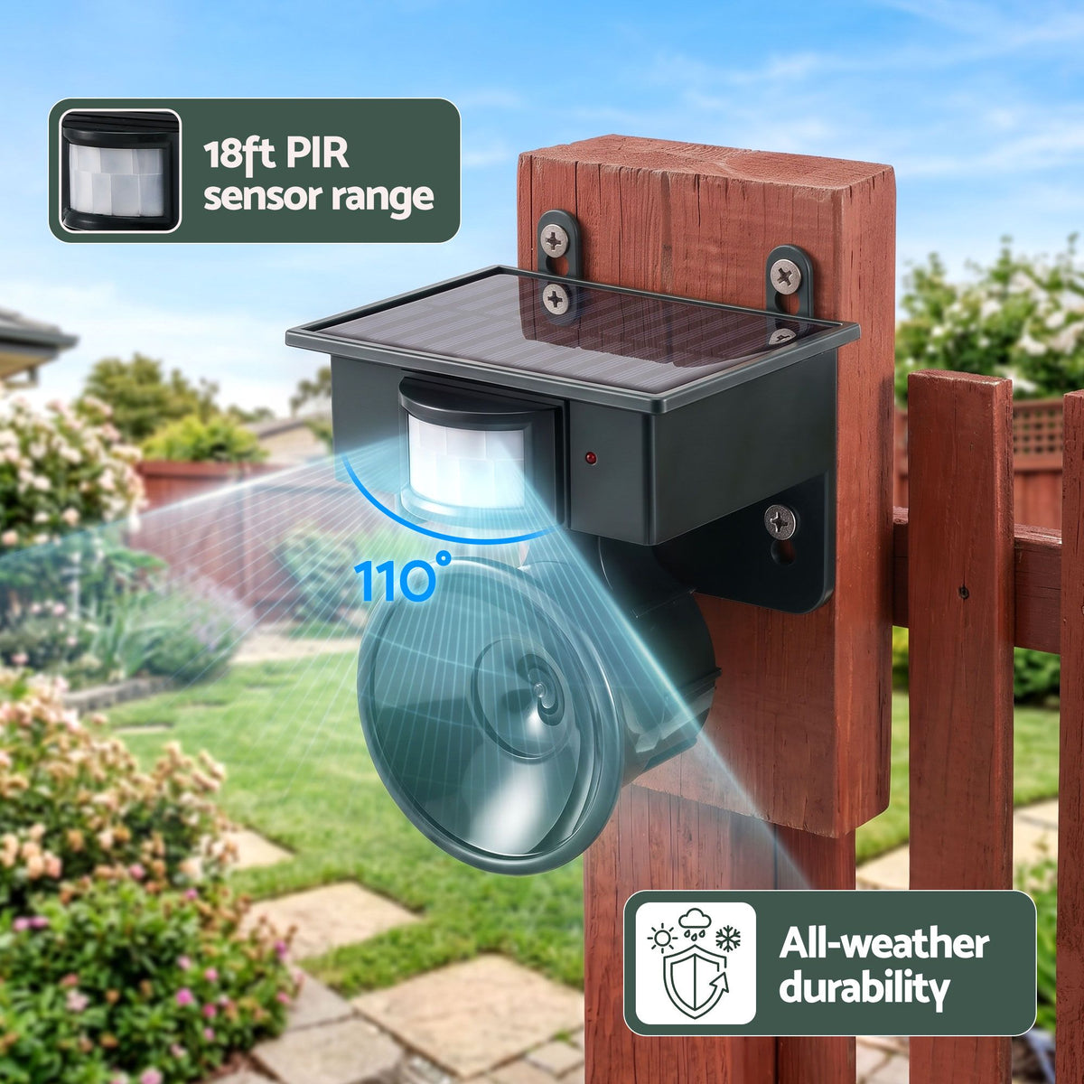 Gardeon Solar Ultrasonic Garden Animal Deterrent - Green
