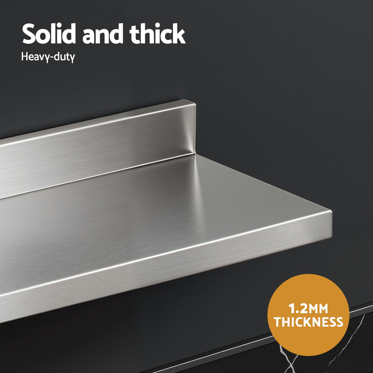 Cefito 610 x 220mm 430 Stainless Steel L-Shaped Kitchen Wall Shelf — product image 7 of 11