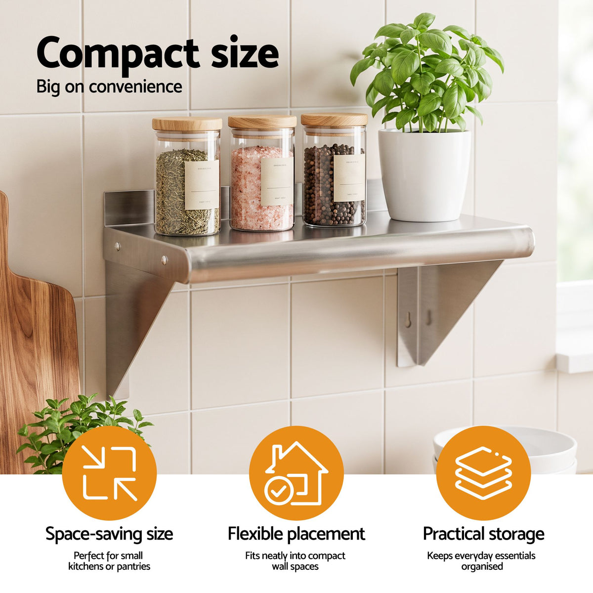 Cefito 410 x 250mm 430 Stainless Steel Compact Kitchen Wall Shelf — product image 5 of 11