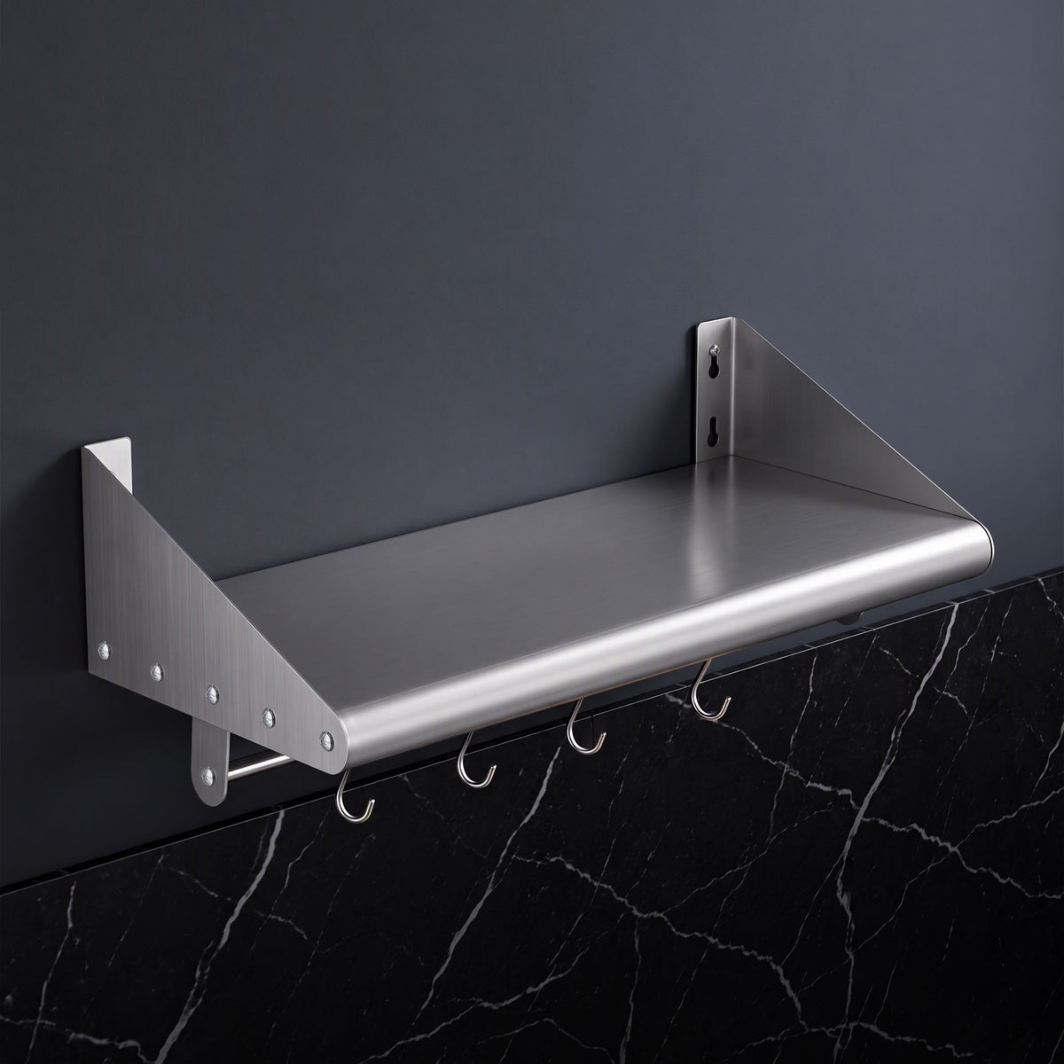 Cefito 610mm 430 Stainless Steel Wall Shelf with Hooks and Side Guards — product image 1 of 11
