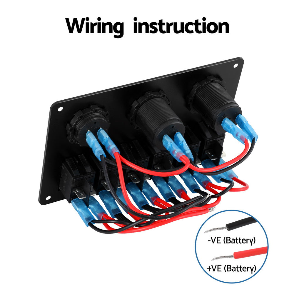 Giantz 6 Gang 12V Switch Panel For Car Boat Marine USB ON-OFF LED Rocker Toggle — product image 5