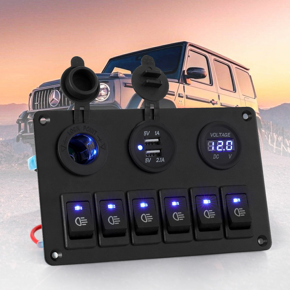 Giantz 6 Gang 12V Switch Panel For Car Boat Marine USB ON-OFF LED Rocker Toggle — product image 7