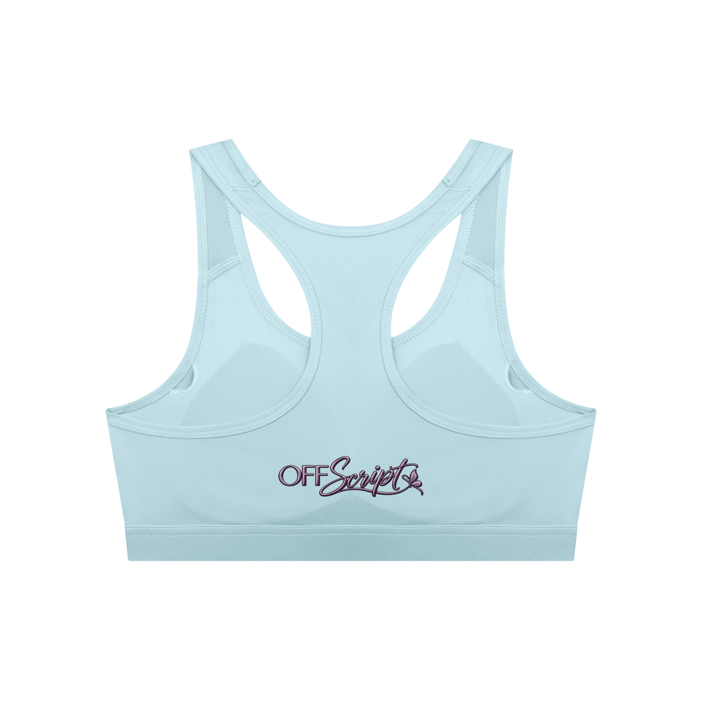 Off Script Women’s Cropped Sports Bra - Sky Blue back