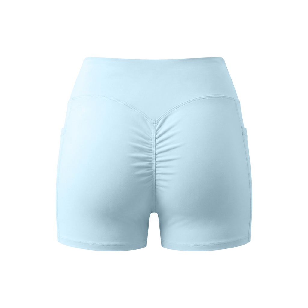 Women’s High Rise Pocket Yoga Shorts - Sky Blue - back 3D mockup