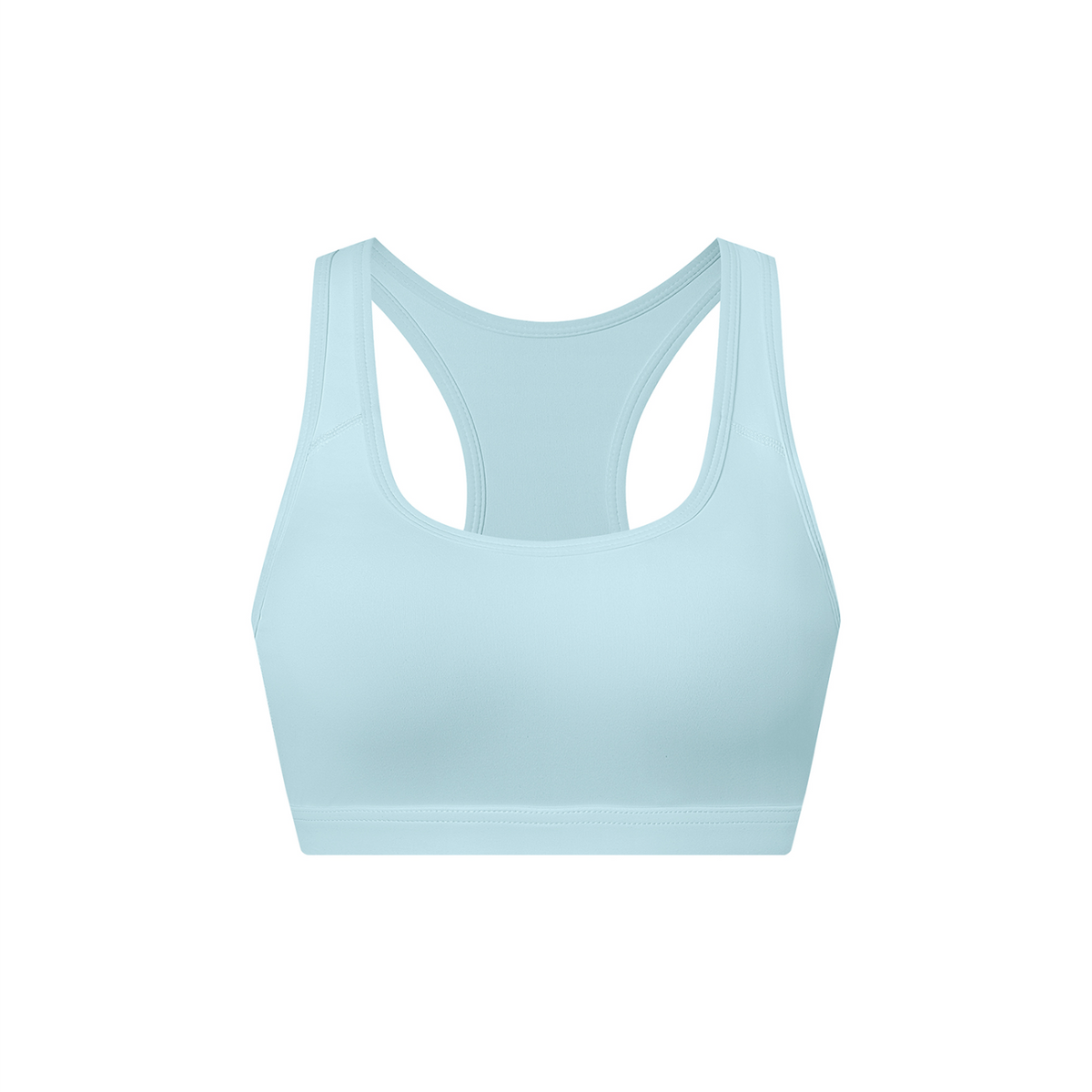 Off Script Women’s Cropped Sports Bra - Sky Blue front 3D mockup