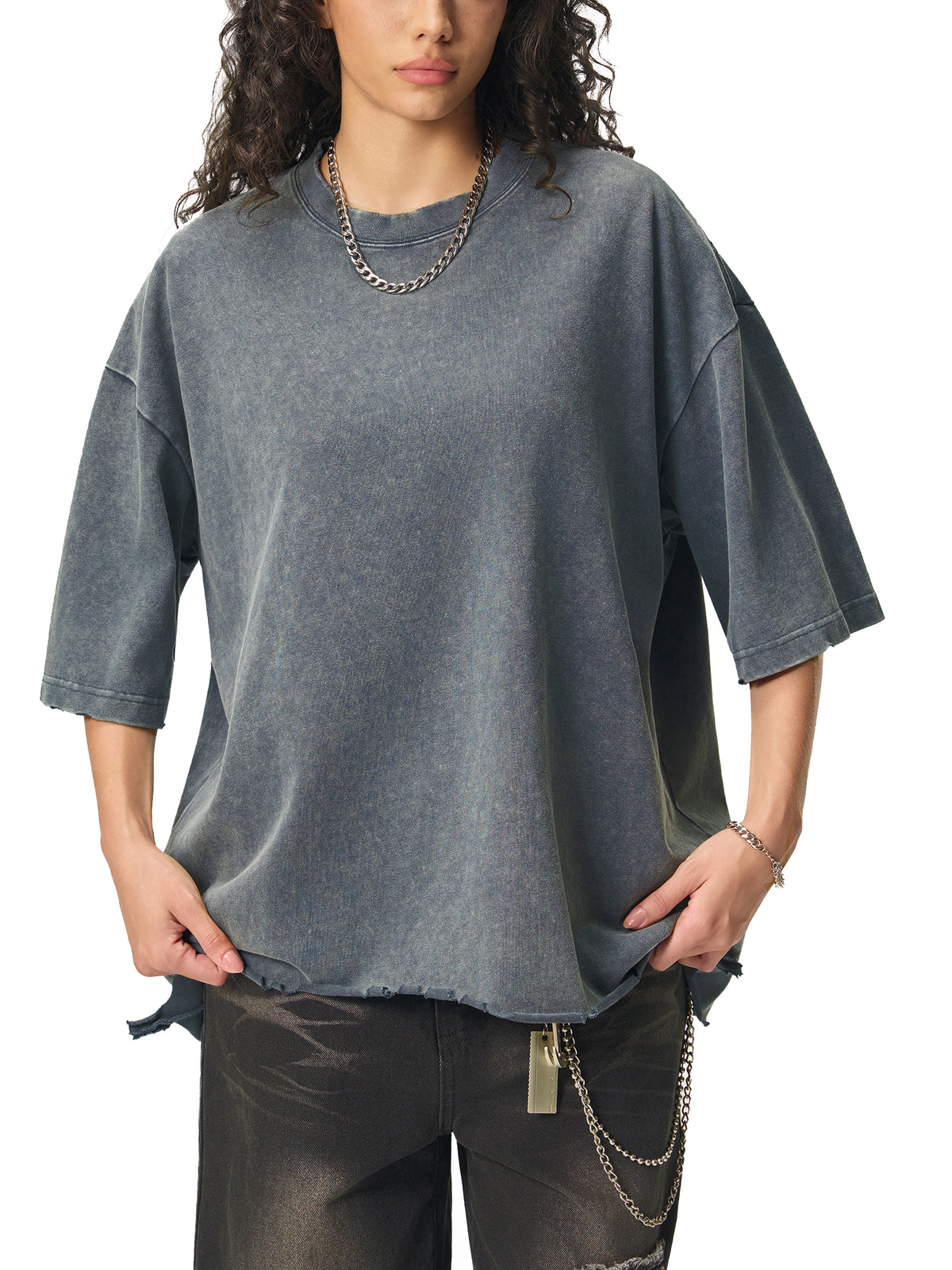 Snow Wash Raw-Hem Boxy T-Shirt – additional product view 9