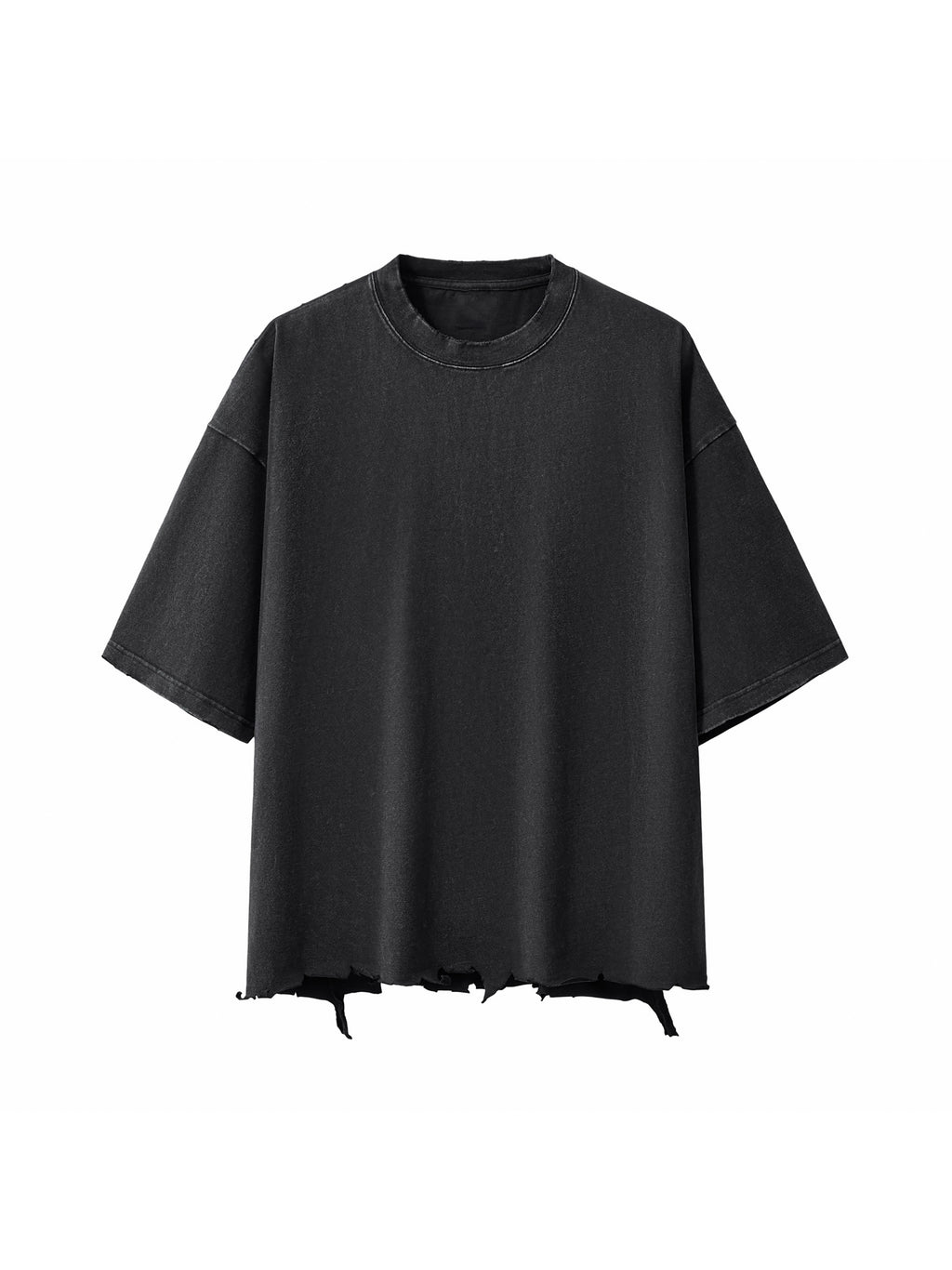 Snow Wash Raw-Hem Boxy T-Shirt – Washed Black front view
