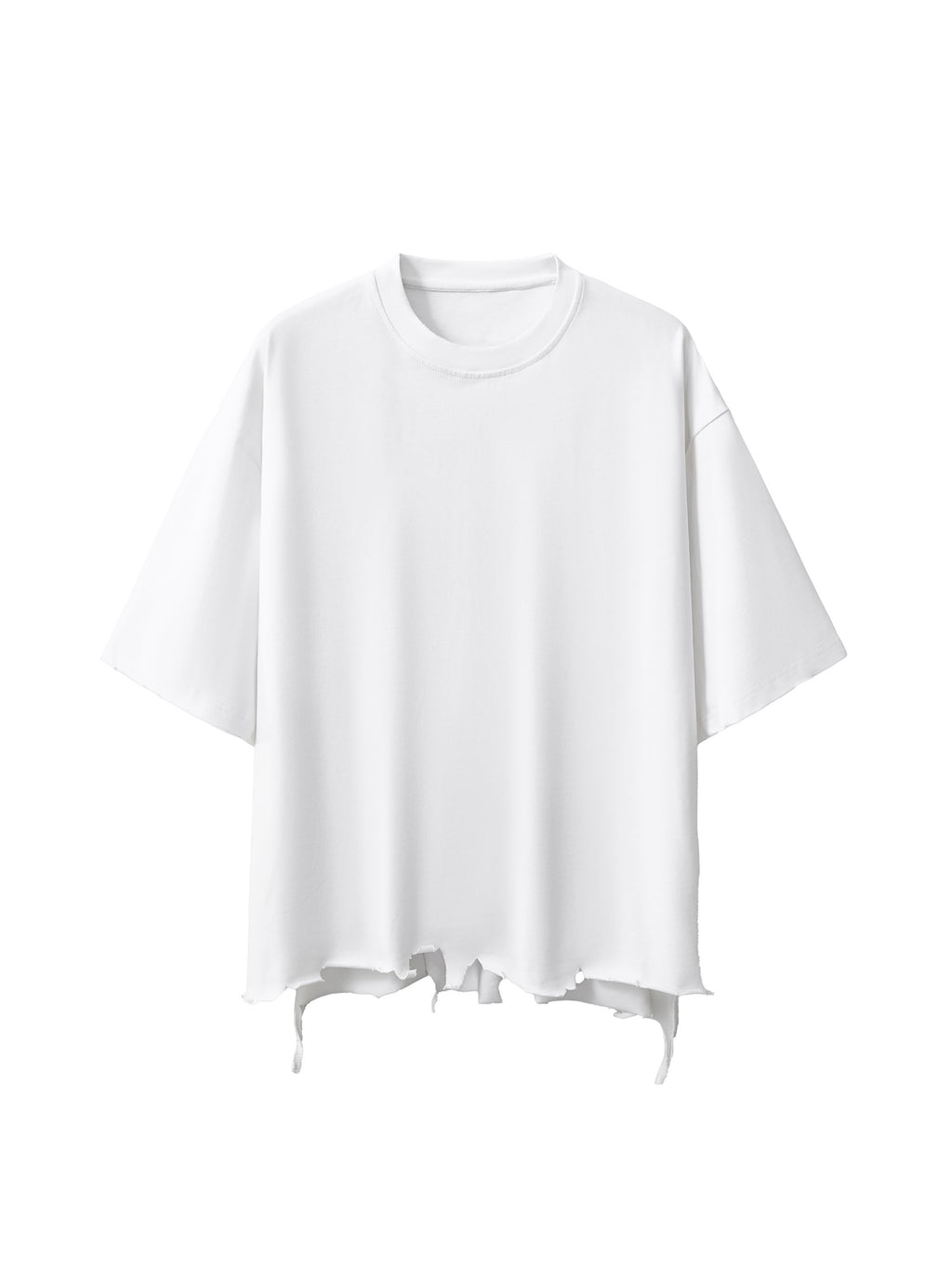 Snow Wash Raw-Hem Boxy T-Shirt – Washed White front view
