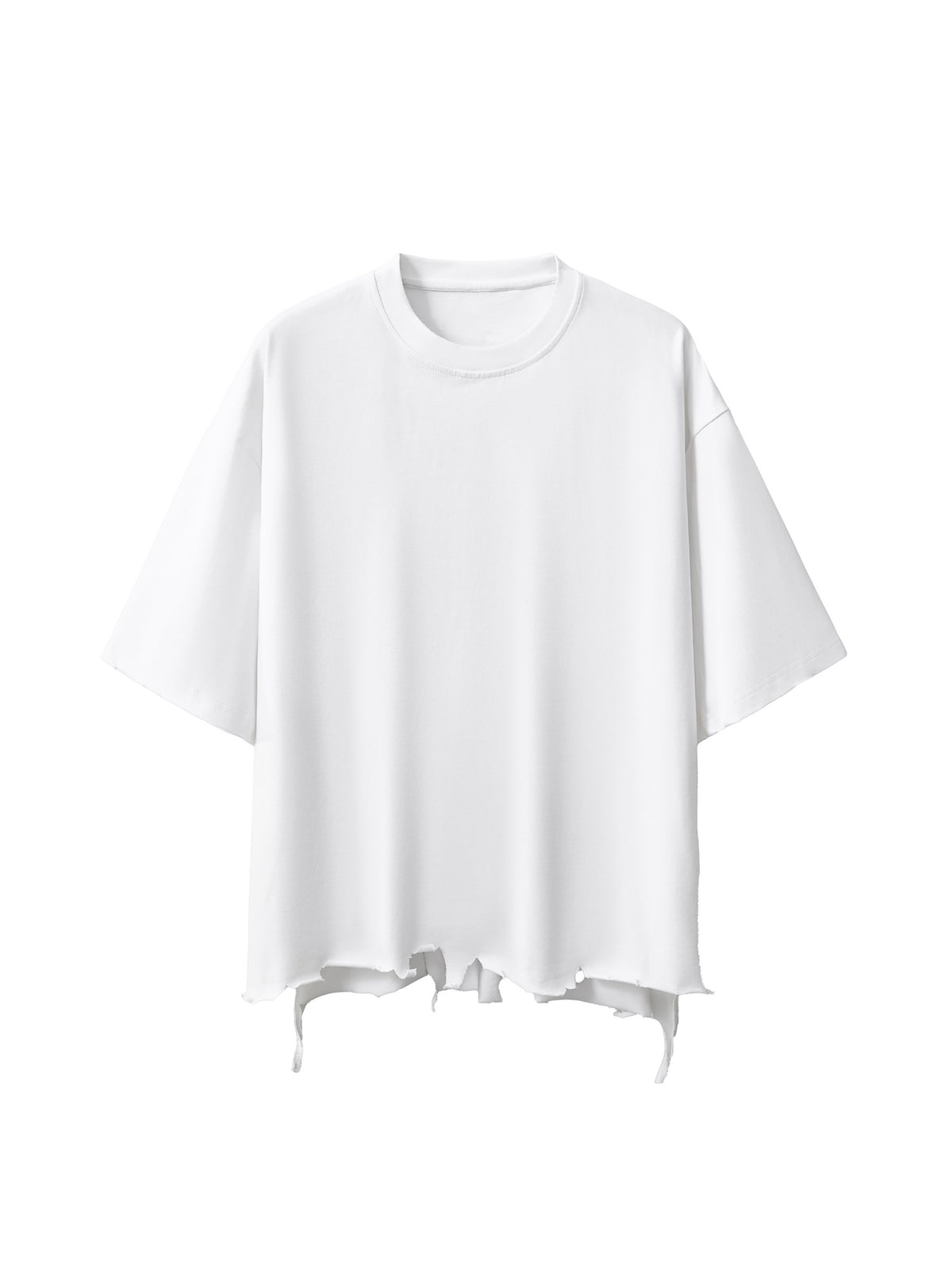 Snow Wash Raw-Hem Boxy T-Shirt – Washed White front view