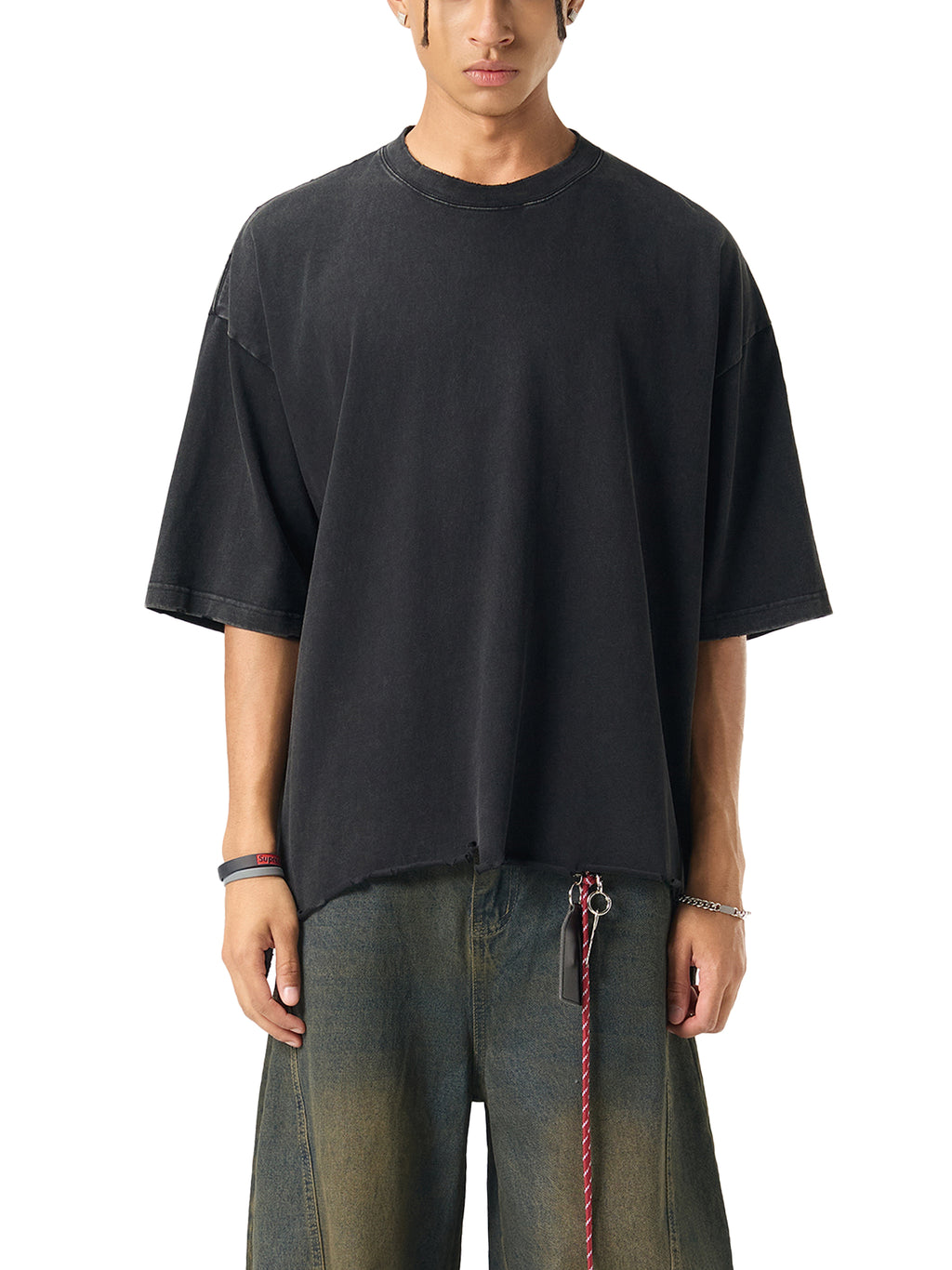 Snow Wash Raw-Hem Boxy T-Shirt – additional product view 1