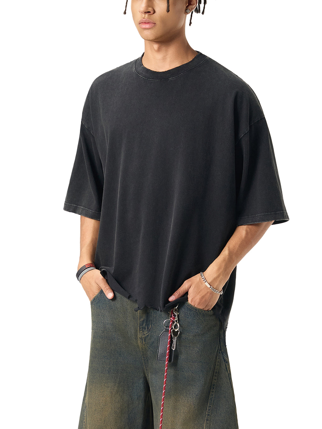 Snow Wash Raw-Hem Boxy T-Shirt – additional product view 4