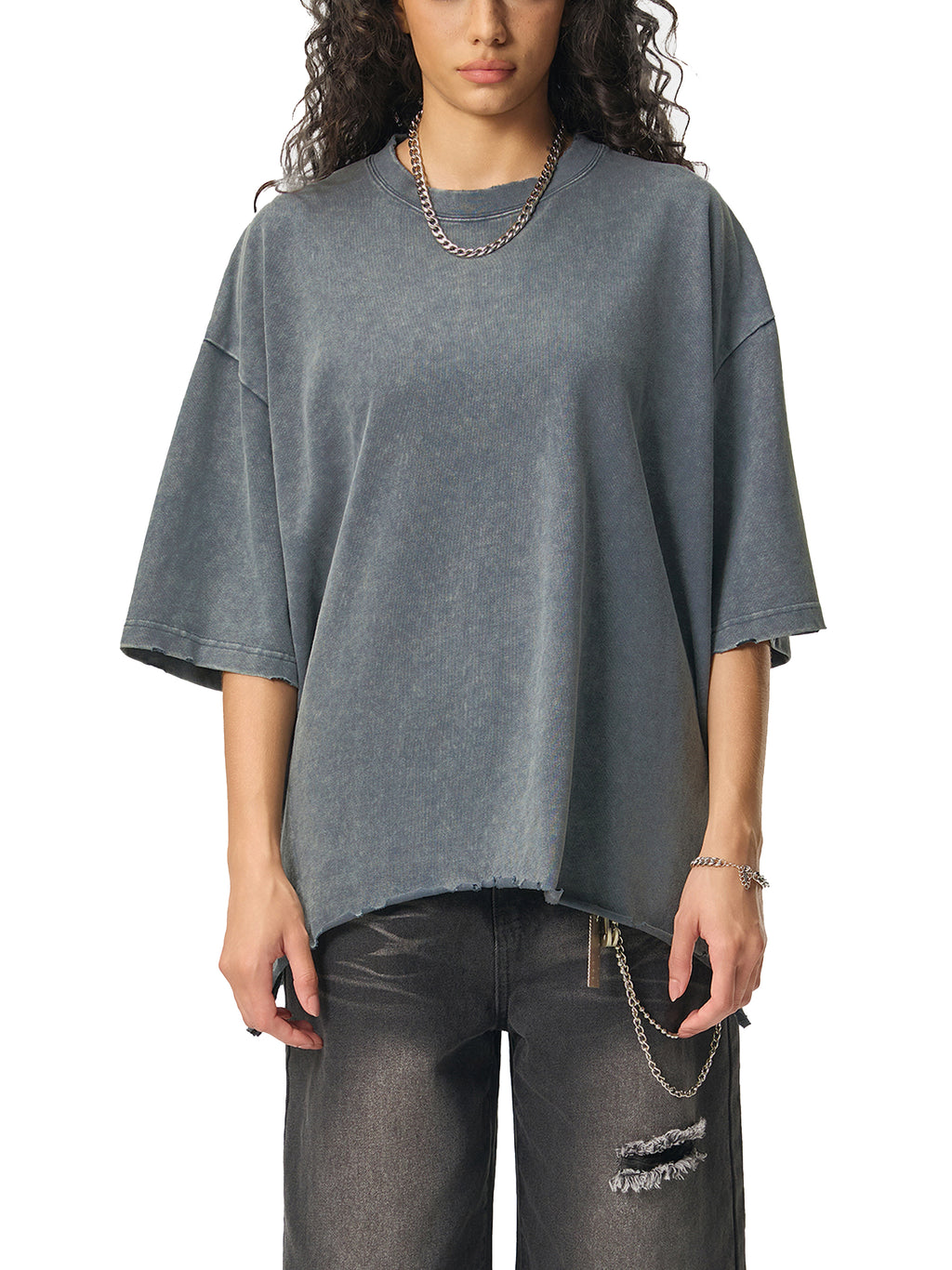 Snow Wash Raw-Hem Boxy T-Shirt – additional product view 6