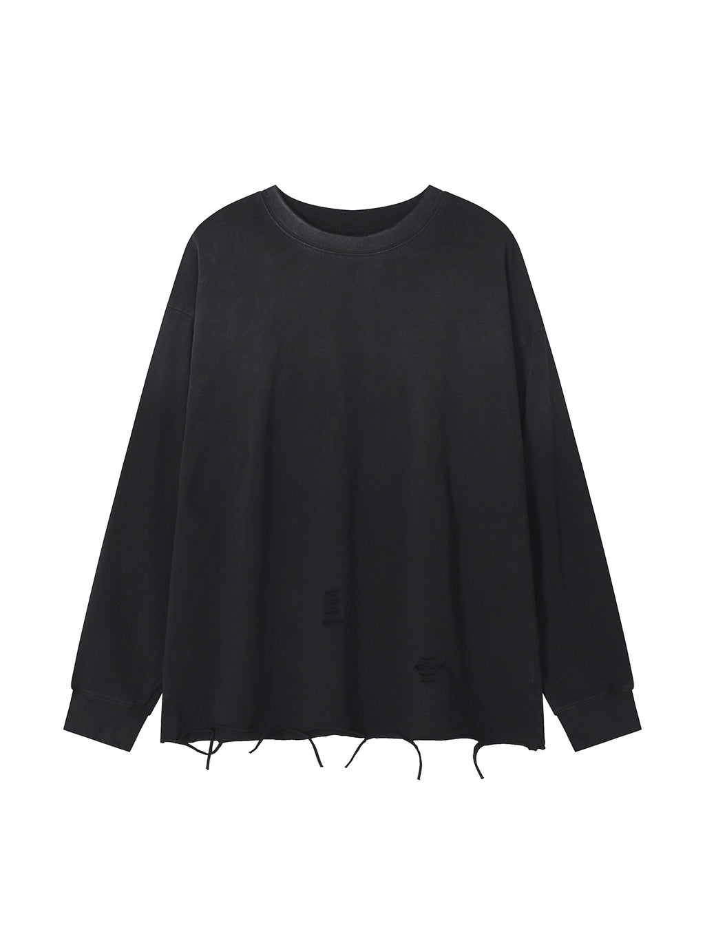 Snow Wash Raw Edge Cotton T-Shirt – Black front view