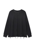 Snow Wash Raw Edge Cotton T-Shirt – Black front view