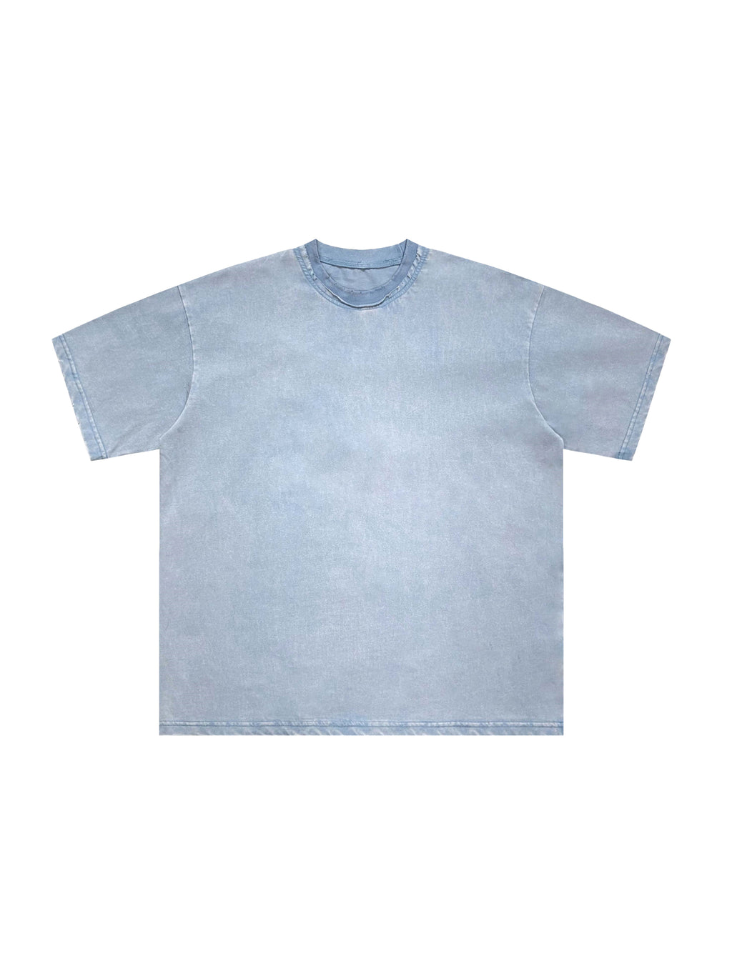 Snow Washed Raw-Edge Neckline T-Shirt – Blue front view