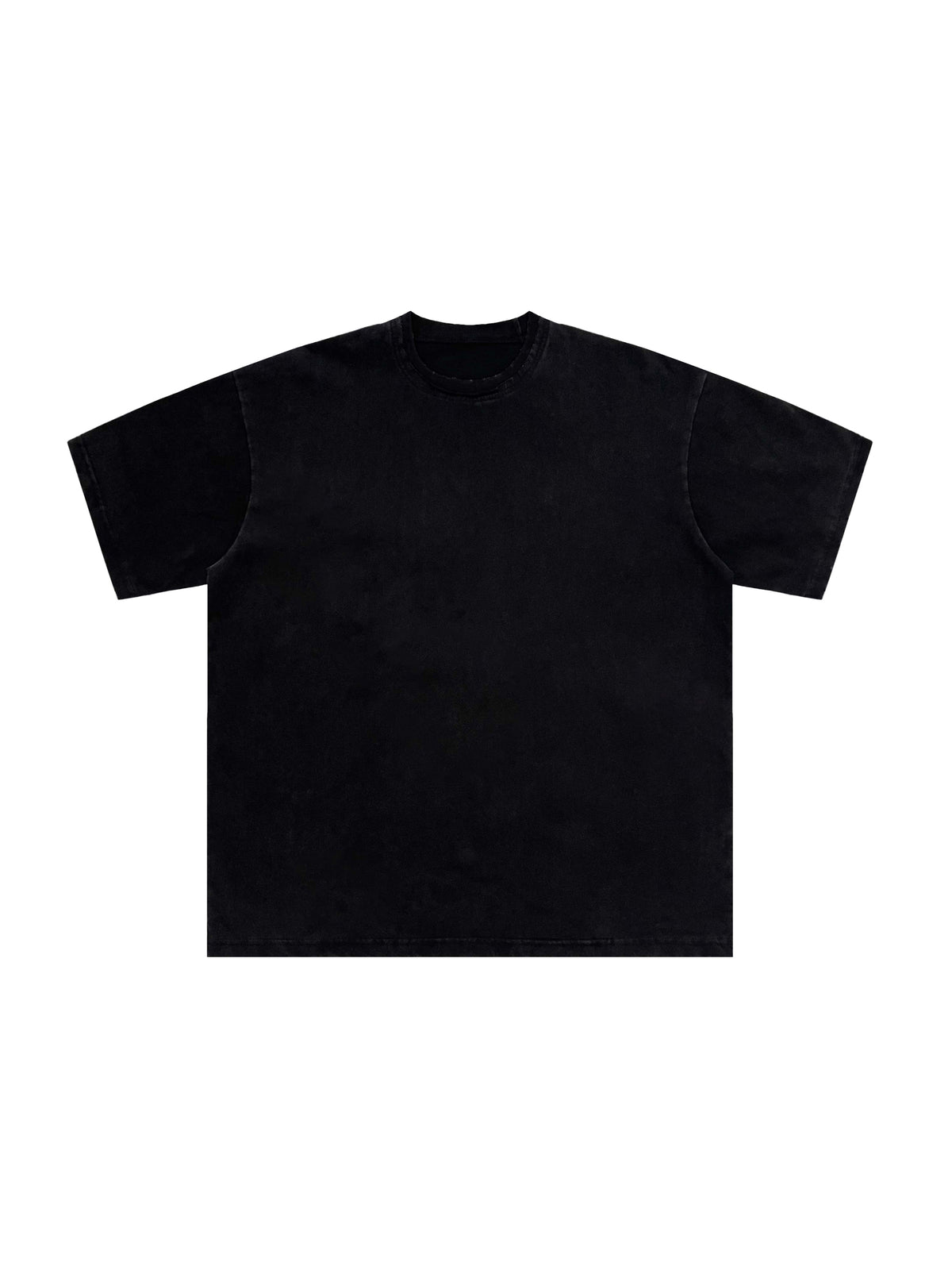 Snow Washed Raw-Edge Neckline T-Shirt – Black front view