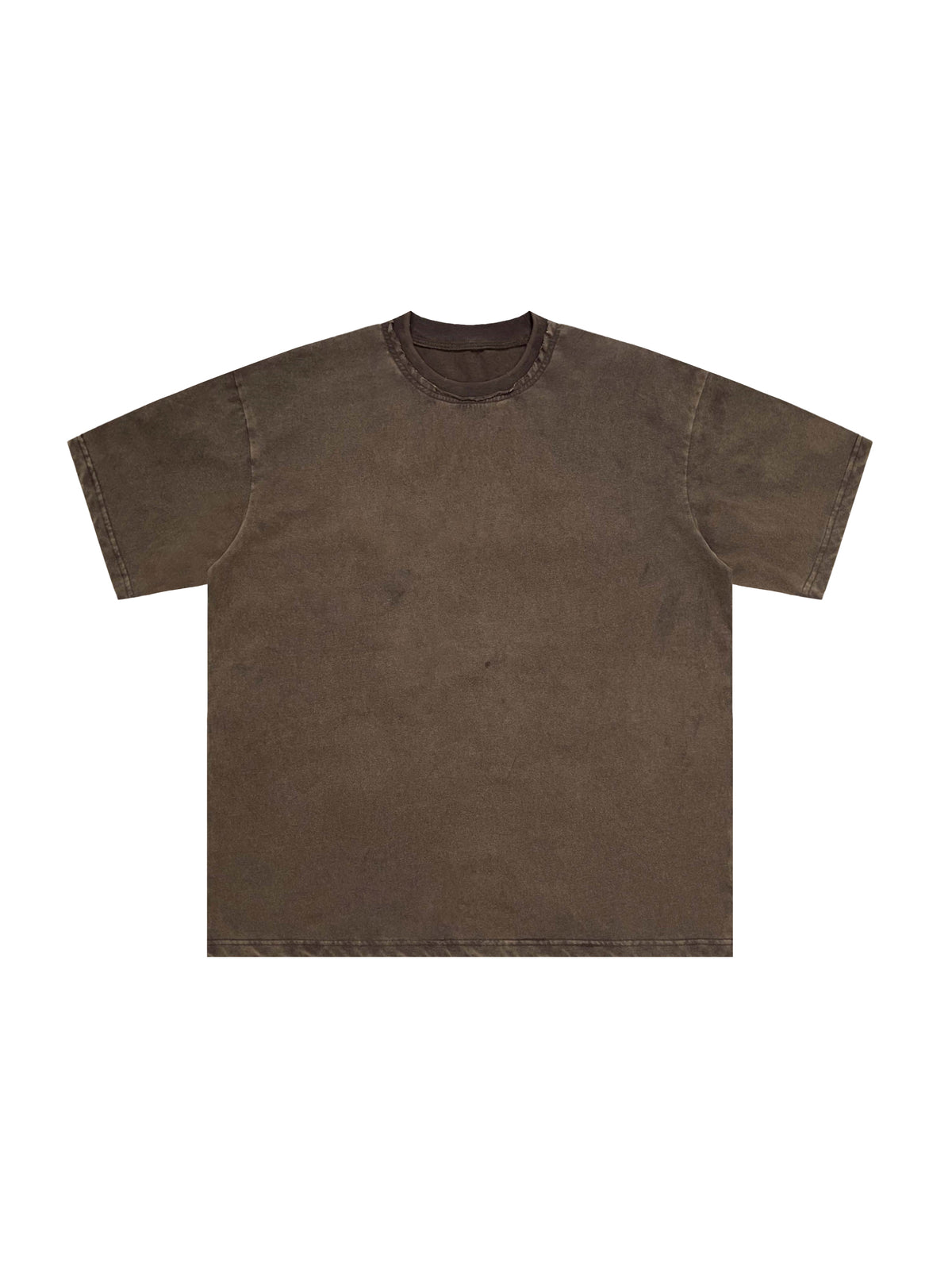 Snow Washed Raw-Edge Neckline T-Shirt – Coffee front view