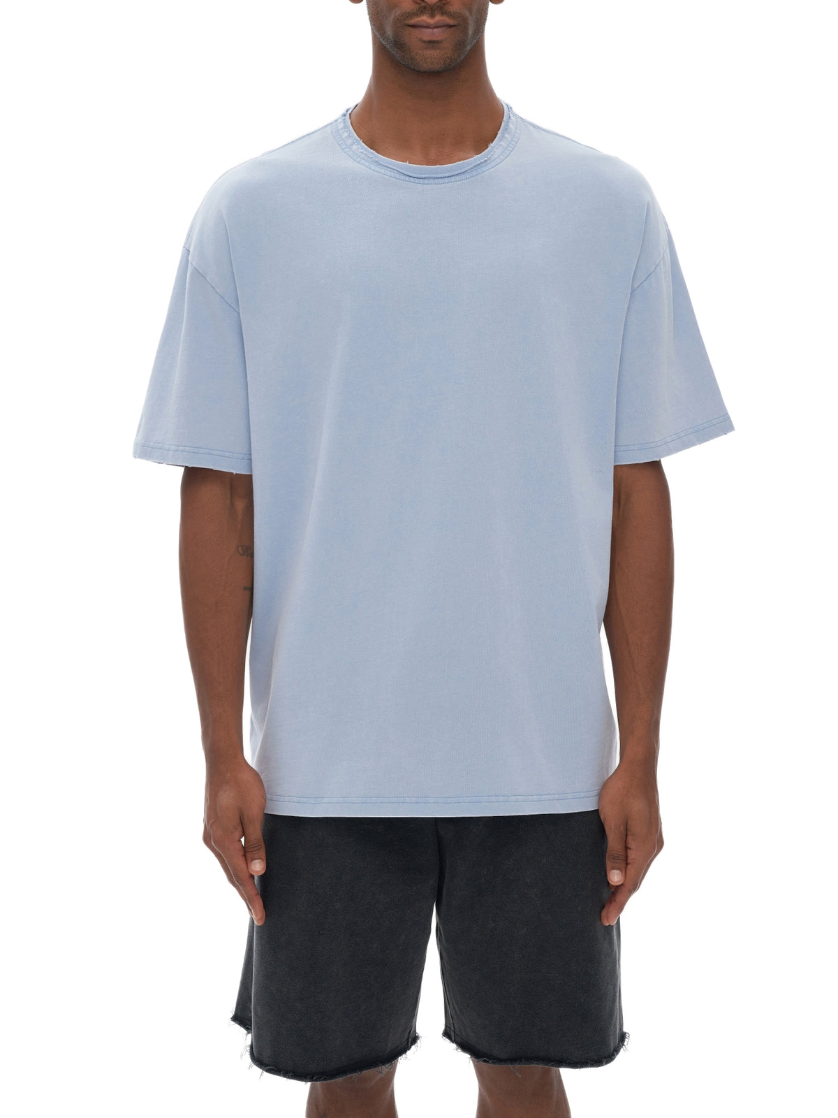 Snow Washed Raw-Edge Neckline T-Shirt – additional product view 1
