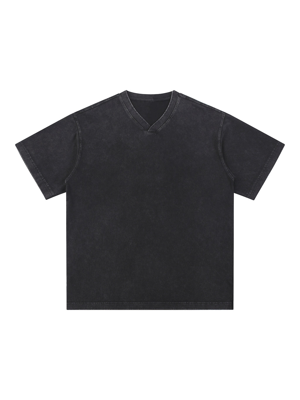 Snow Washed V-Neck Cotton T-Shirt – Black front view