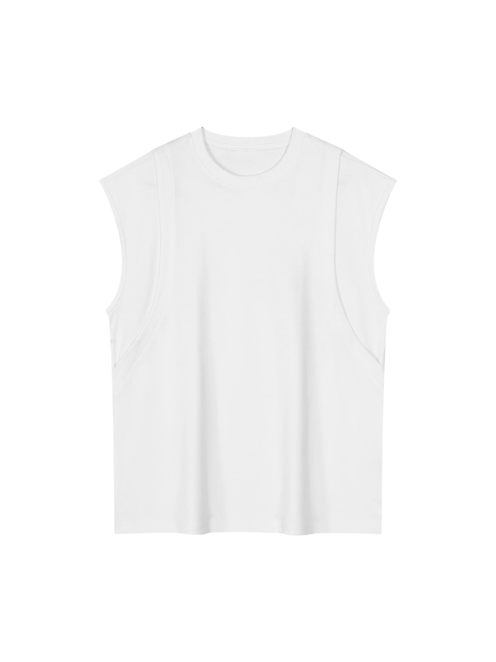 Spliced Panel Sleeveless Muscle T-Shirt – White front view
