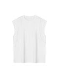Spliced Panel Sleeveless Muscle T-Shirt – White front view