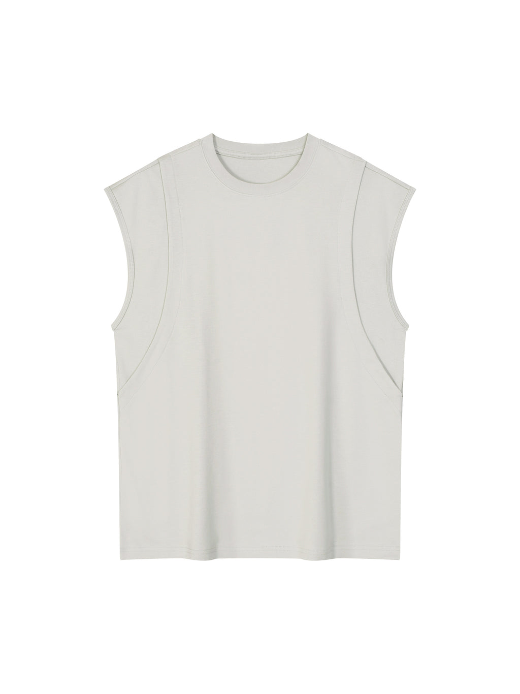 Spliced Panel Sleeveless Muscle T-Shirt – Light Gray front view