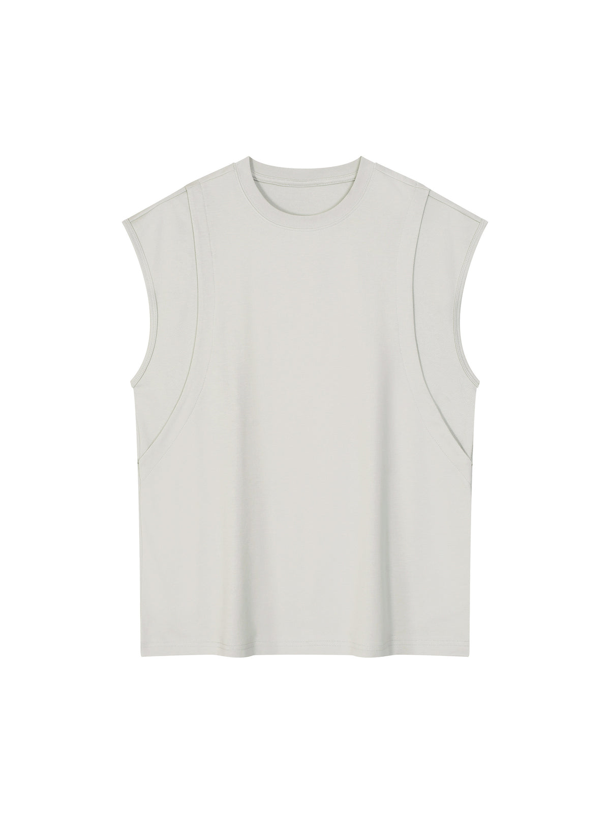 Spliced Panel Sleeveless Muscle T-Shirt – Light Gray front view