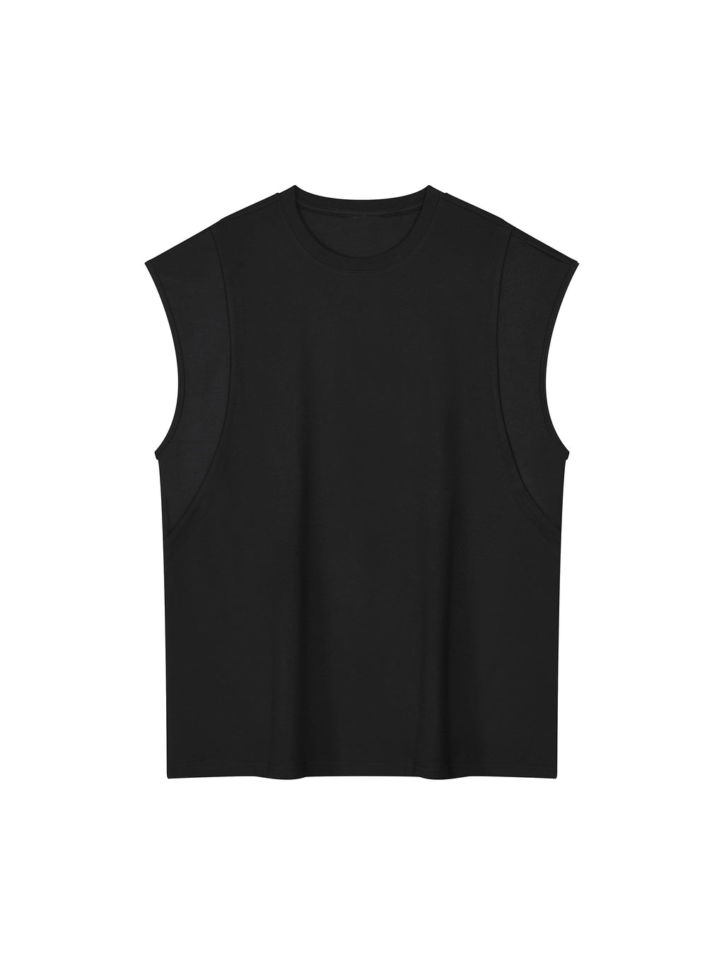 Spliced Panel Sleeveless Muscle T-Shirt – Black front view